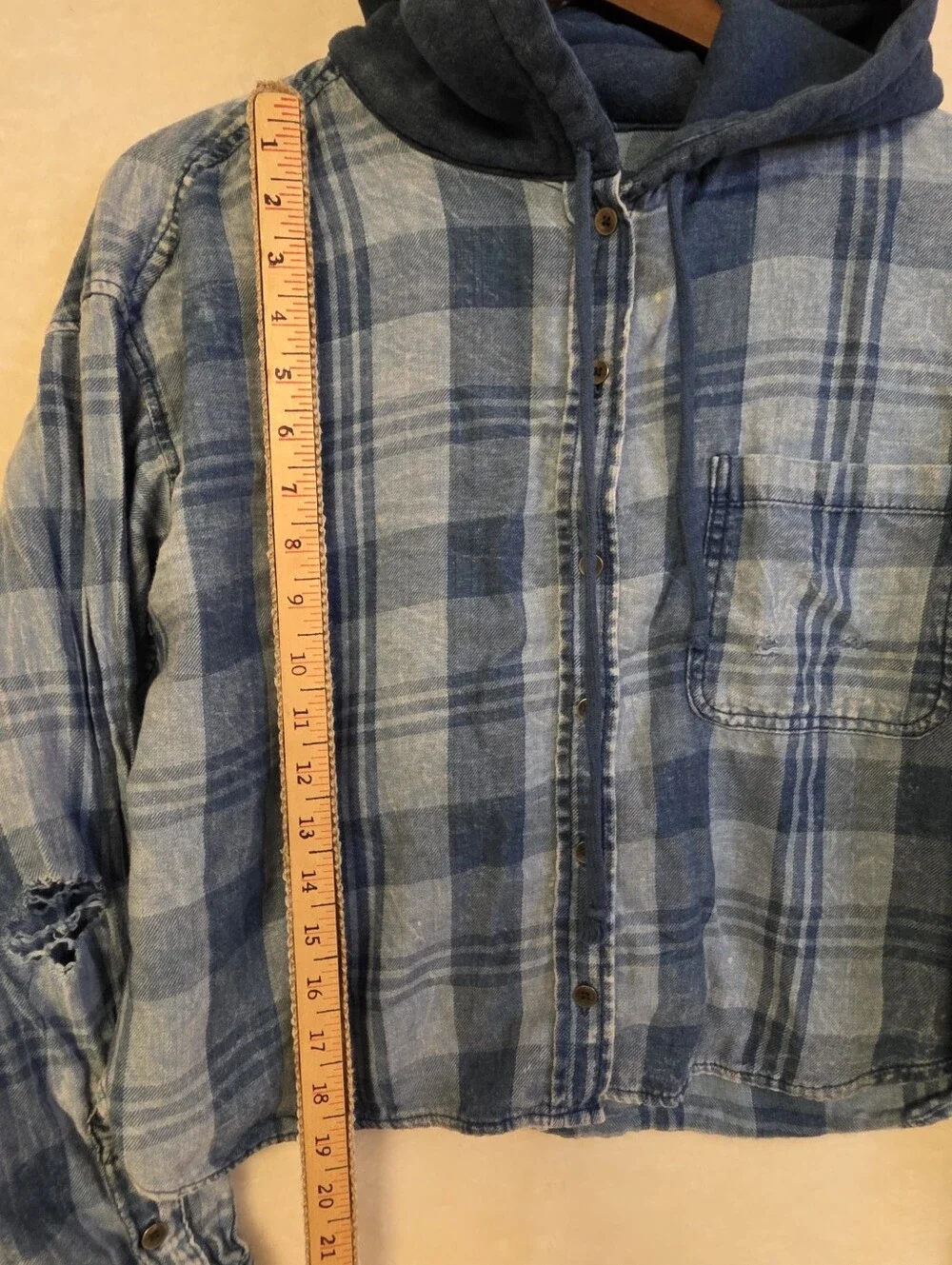 American Eagle Blue Plaid Hooded Jacket Vintage-Inspired Soft Cotton Blend SizeL